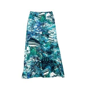 ✨ Karen Kane Women’s Maxi Skirt XS | Blue Green Abstract Print | Made in USA